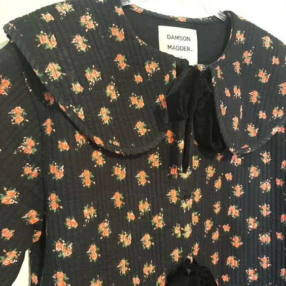 Damson Madder Elsie quilted rose print tie front jacket in black - Picture 6 of 10